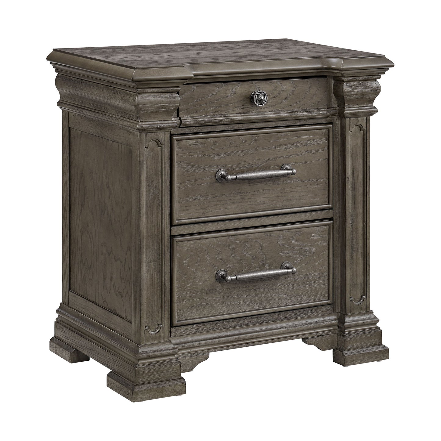 Kings Court - 3-Drawer Nightstand (Sliding Top) - Gray