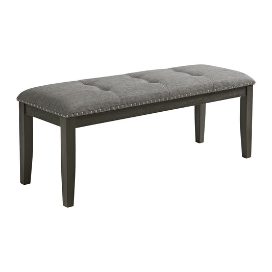 Everdeen - Bench With Gray Fabric and Nail Heads - Charcoal