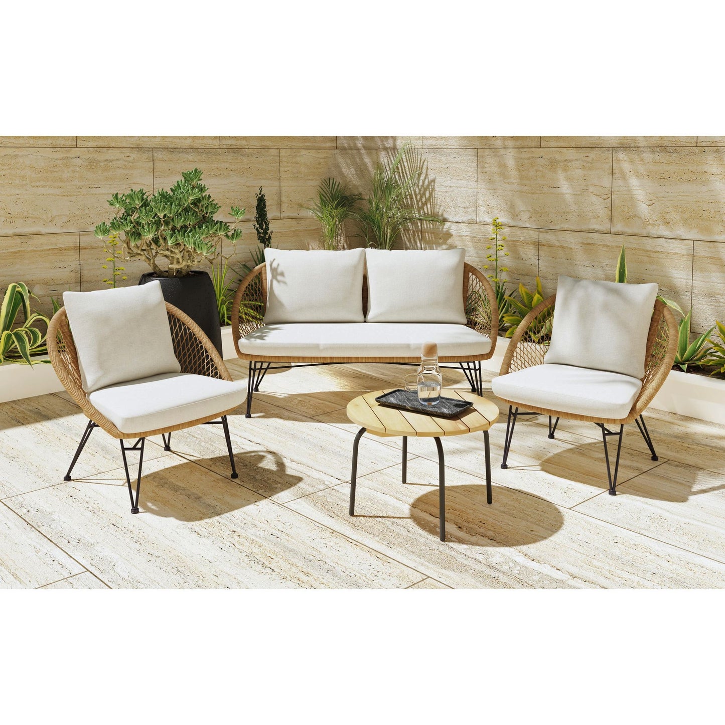 Grace - 4 Piece Outdoor Seating Set - Beige / Natural