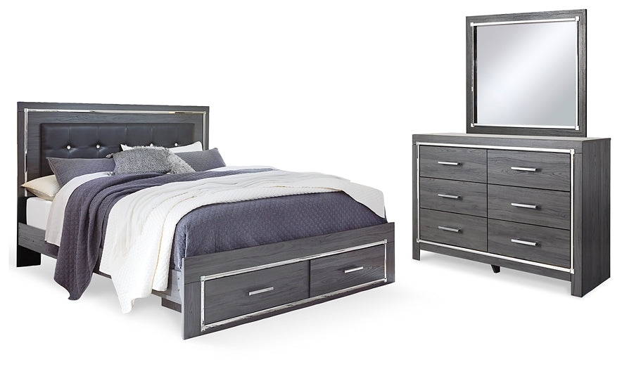 Lodanna Panel Bed With 2 Storage Drawers With Mirrored Dresser