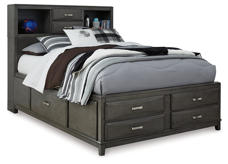 Caitbrook Storage Bed With 8 Storage Drawers With Mirrored Dresser And Chest
