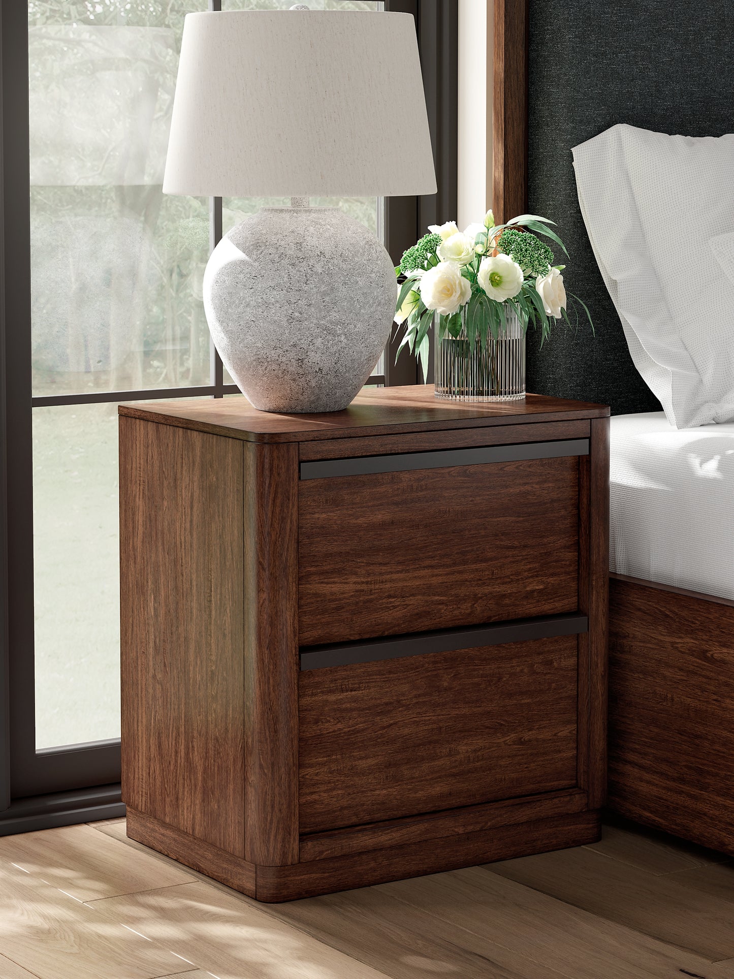 Dilenno California King Canopy Bed with Mirrored Dresser and Nightstand