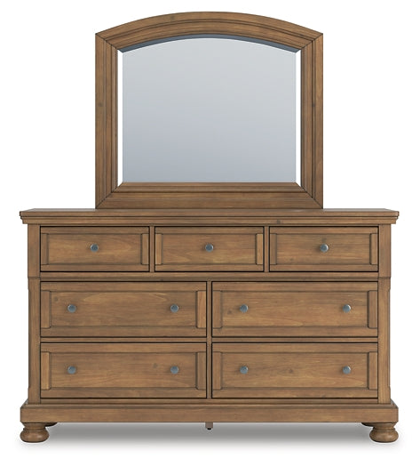 Feddinger Queen Storage Sleigh Bed with Mirrored Dresser
