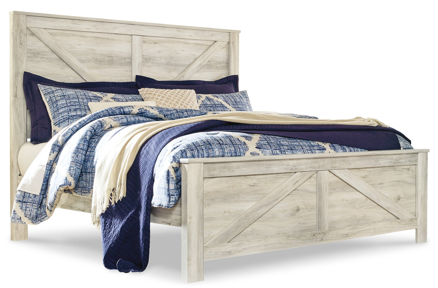Bellaby Crossbuck Panel Bed With Mirrored Dresser, Chest And Nightstand