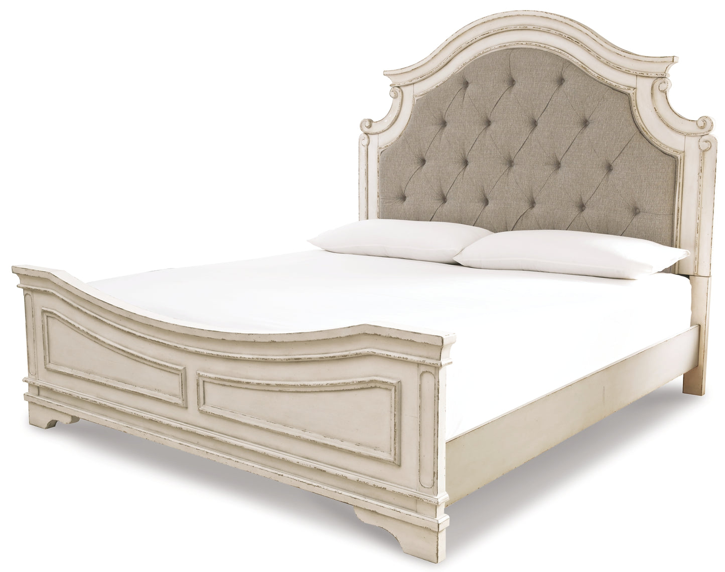 Realyn Upholstered Panel Bed With Mirrored Dresser, Chest And Nightstand