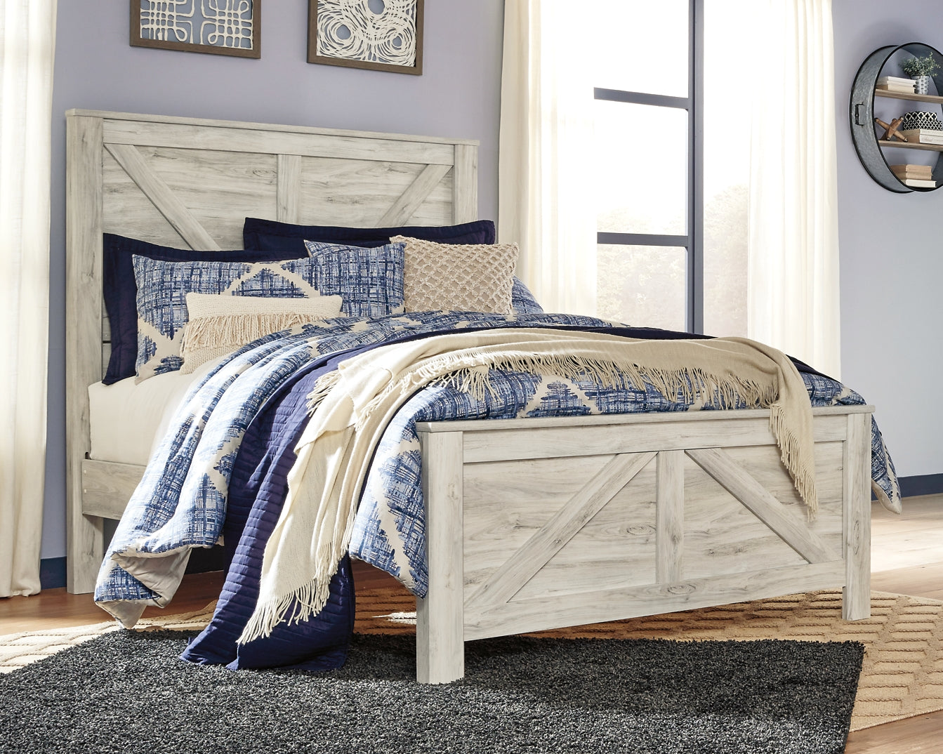 Bellaby Crossbuck Panel Bed With Mirrored Dresser