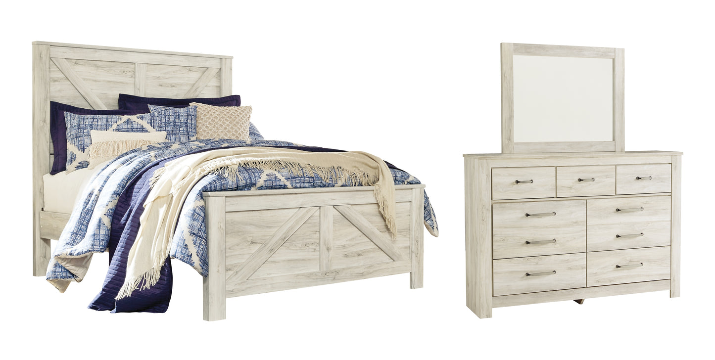 Bellaby Crossbuck Panel Bed With Mirrored Dresser