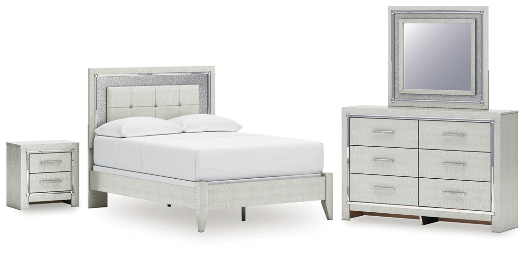 Zyniden Full Upholstered Panel Bed with Mirrored Dresser and Nightstand