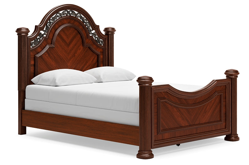 Lavinton Queen Poster Bed with Mirrored Dresser, Chest and Nightstand