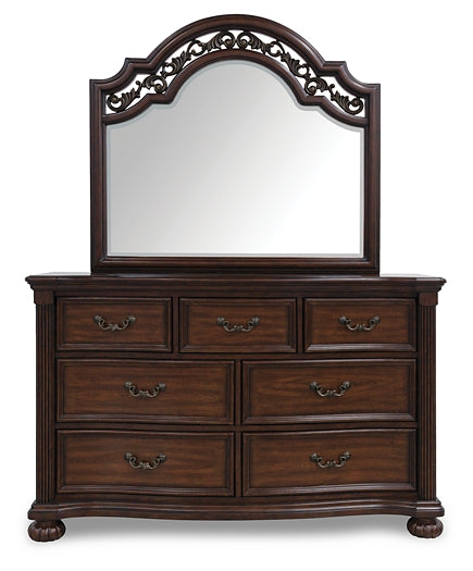 Lavinton King Poster Bed with Mirrored Dresser and Chest