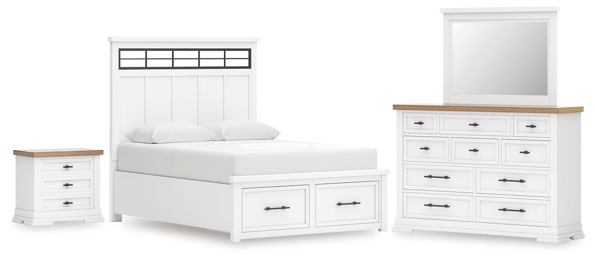 Ashbryn Queen Panel Storage Bed with Mirrored Dresser and Nightstand