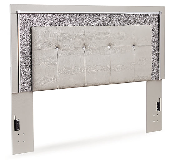 Zyniden Queen Upholstered Panel Headboard with Mirrored Dresser and Nightstand
