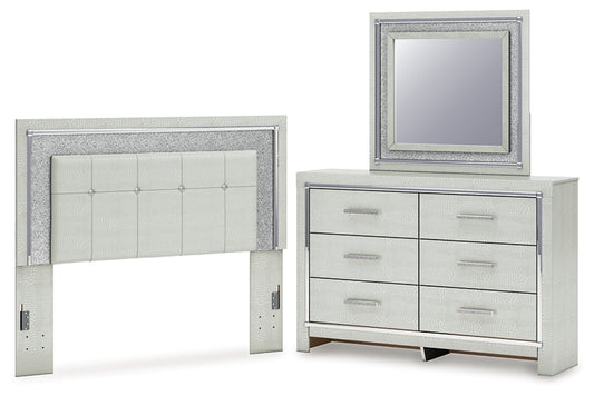 Zyniden Queen Upholstered Panel Headboard with Mirrored Dresser