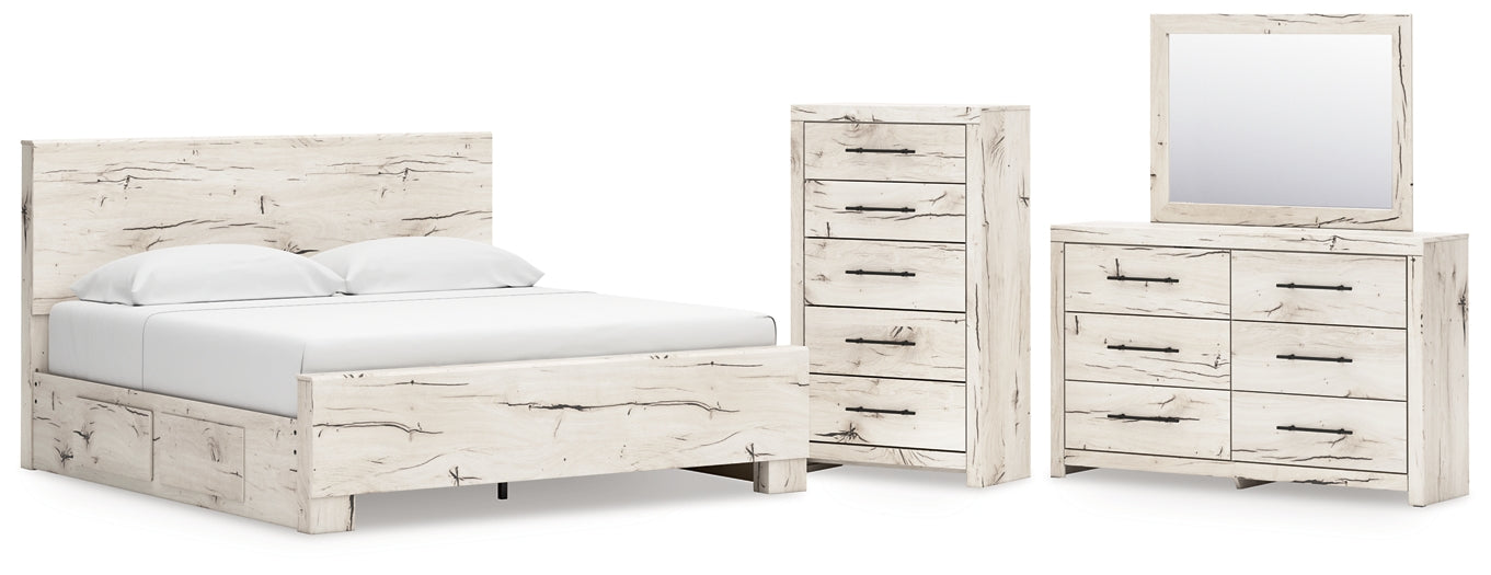 Lawroy King Panel Bed with Mirrored Dresser and Chest