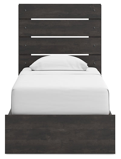 Hollivern Twin Panel Bed with Storage with Mirrored Dresser