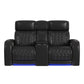Prime Time - P3 Loveseat With LED, Wireless Charger Pocket, And Console - Jett Black With Red Stitching