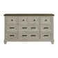 Farmington - 9 Drawer Dresser - Medium Brown / Washed Stone