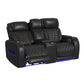 Prime Time - P3 Loveseat With LED, Wireless Charger Pocket, And Console - Jett Black With Red Stitching