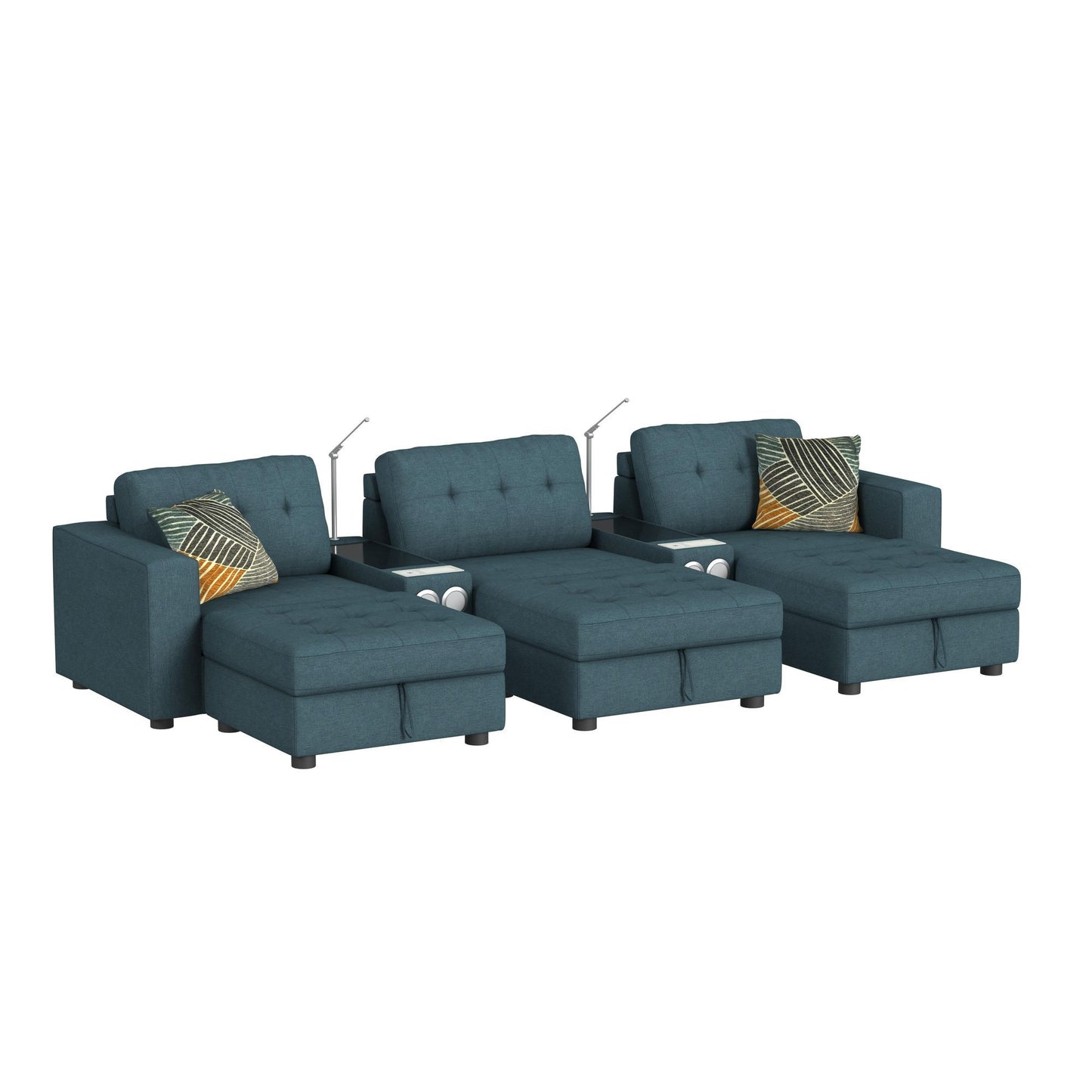 Options One - Living Room Set Sectional With Media Console And 3 Ottomans