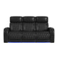 Prime Time - P3 Sofa With I Table, Reading Light, Heat, Massage, LED, And Speaker - Jett Black With Red Stitching