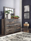Drystan Queen Panel Bed with 2 Storage Drawers with Mirrored Dresser