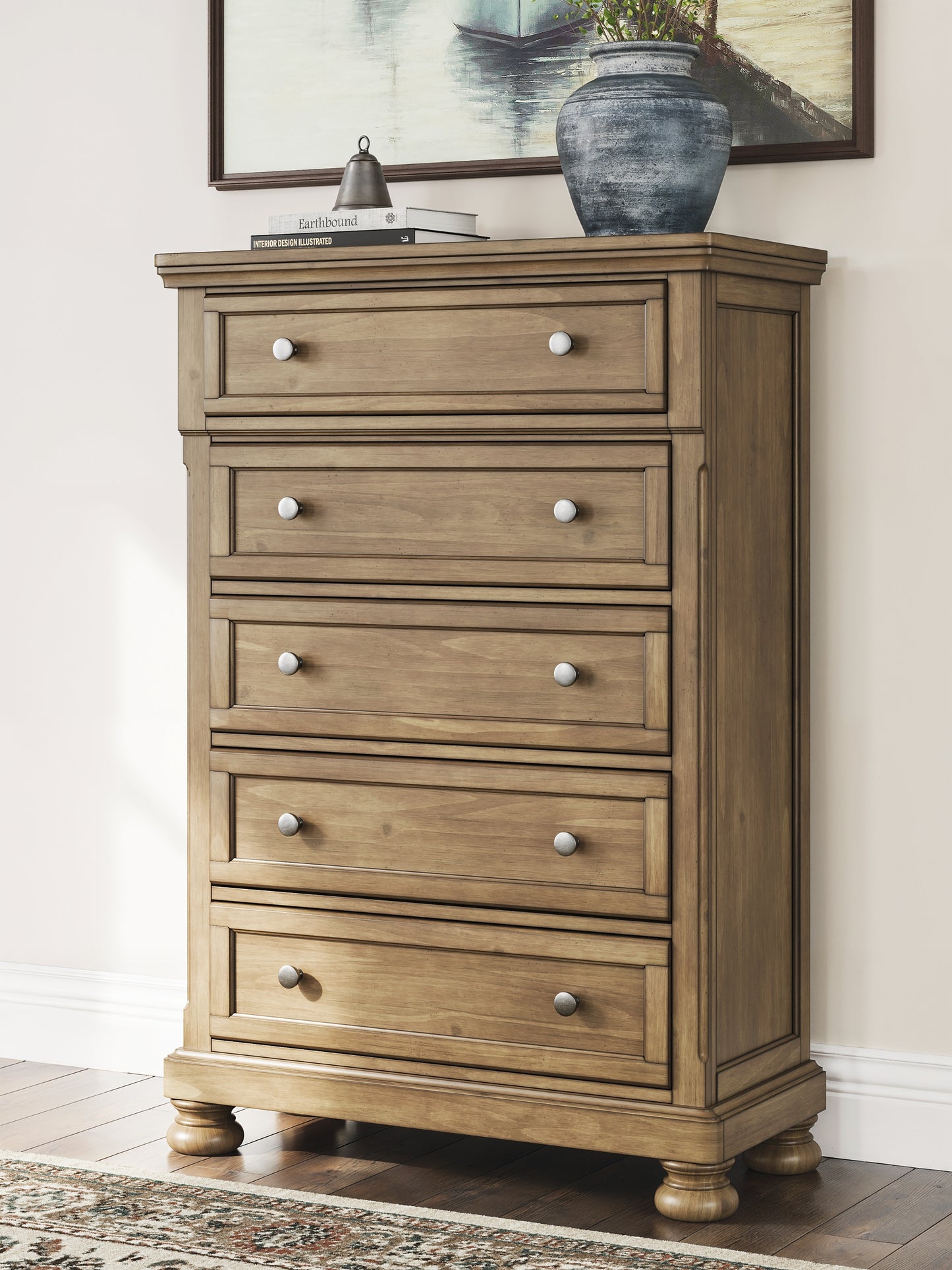 Feddinger Queen Storage Sleigh Bed with Mirrored Dresser and Chest