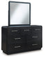 Rowanbeck California King Upholstered Panel Bed with Mirrored Dresser and Nightstand
