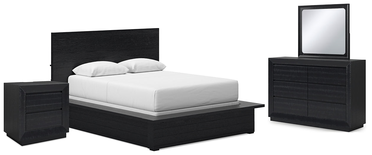 Londer Queen Panel Bed with Mirrored Dresser and Nightstand