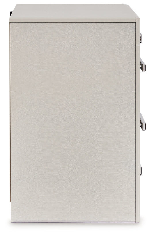 Zyniden King Upholstered Panel Headboard with Mirrored Dresser and Nightstand