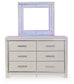 Zyniden Queen Upholstered Panel Headboard with Mirrored Dresser