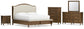 Sturlayne California King Upholstered Panel Bed with Mirrored Dresser, Chest and Nightstand