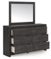 Hollivern King Panel Bed with Mirrored Dresser and Chest