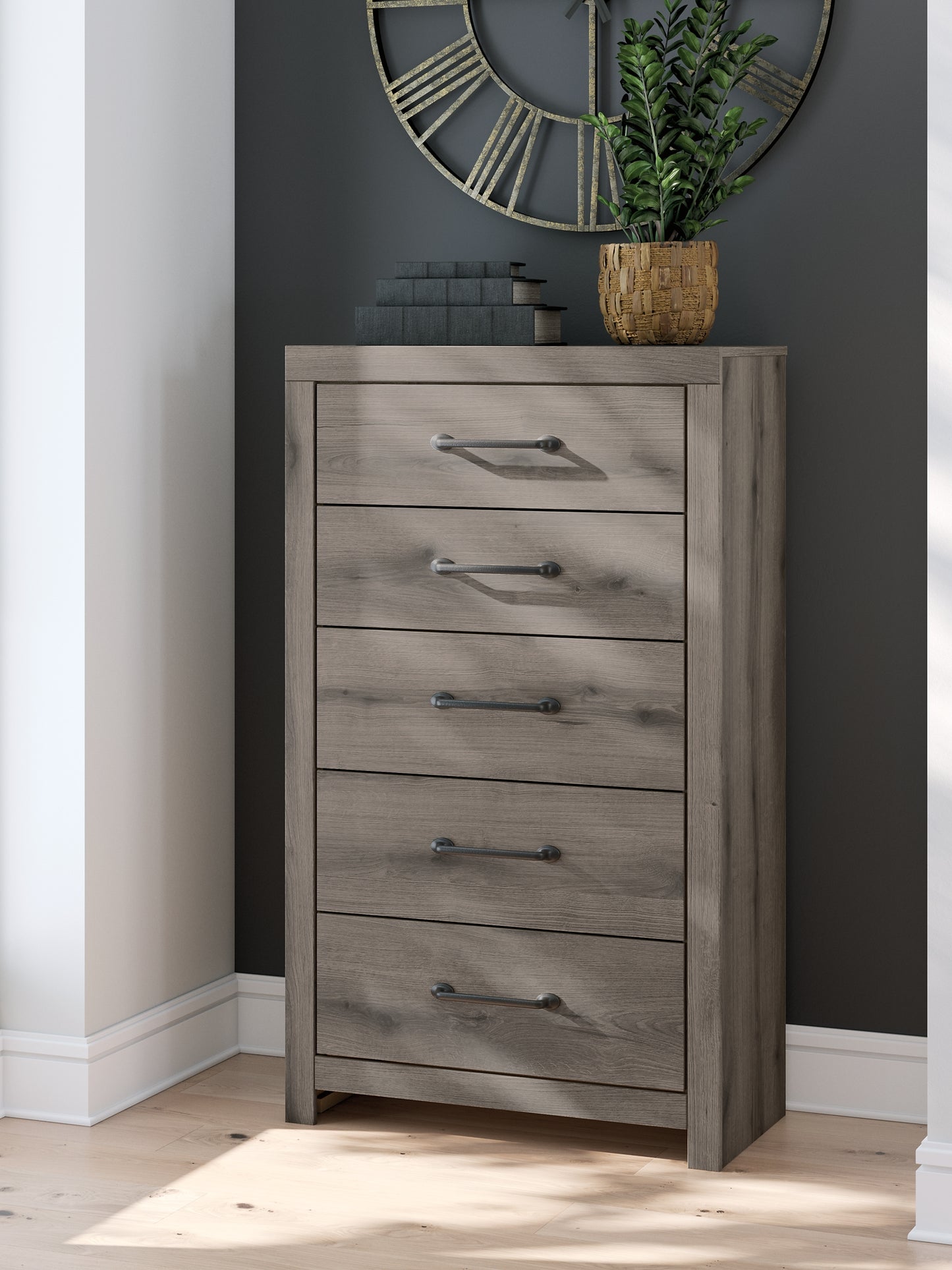 Graystorm Twin Panel Storage Bed with Mirrored Dresser and Chest