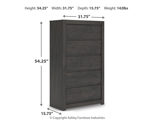King Panel Storage Bed with Mirrored Dresser and Chest