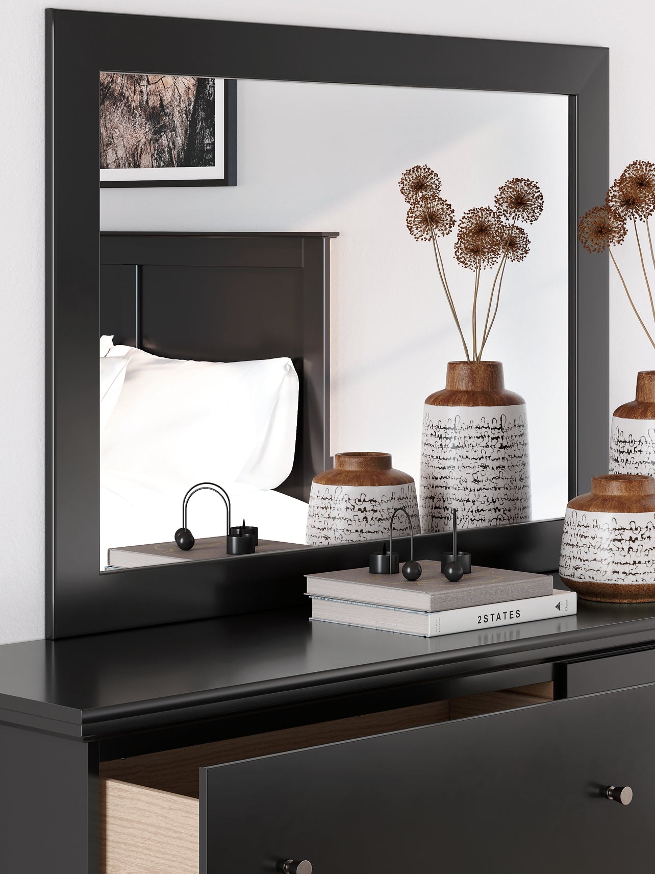 Twin Panel Bed with Mirrored Dresser and Nightstand