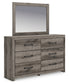 Graystorm King Panel Bed with Mirrored Dresser and Chest